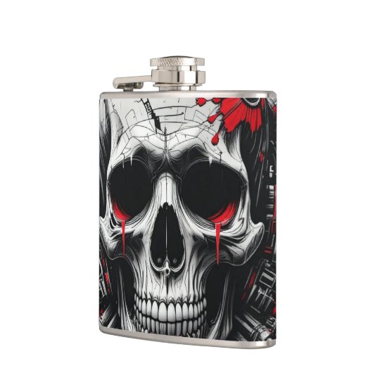 Skull Graffiti Flask - Rot, Schwarz Flachmann (Links)