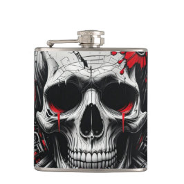 Skull Graffiti Flask - Rot, Schwarz Flachmann