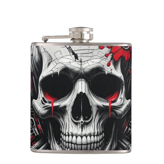 Skull Graffiti Flask - Rot, Schwarz Flachmann (Vorderseite)