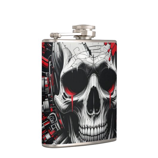 Skull Graffiti Flask - Rot, Schwarz Flachmann (Rechts)