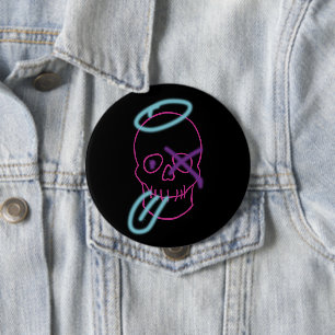 Skull-Graffiti - Rosa, Lila, Blau und Schwarz Button