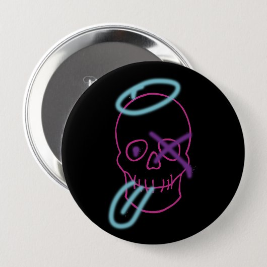 Skull-Graffiti - Rosa, Lila, Blau und Schwarz Button (Vorne & Hinten)