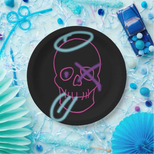 Skull-Graffiti - Rosa, Lila, Blau und Schwarz Pappteller (Party)
