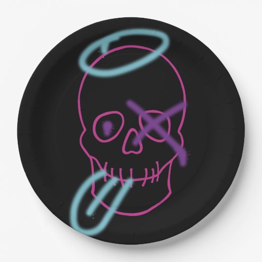 Skull-Graffiti - Rosa, Lila, Blau und Schwarz Pappteller (Vorderseite)