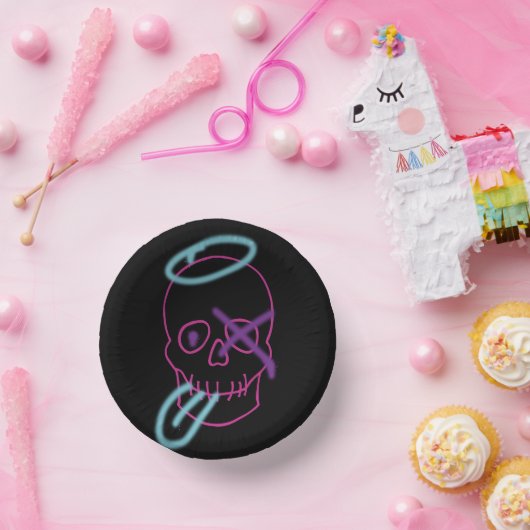 Skull-Graffiti - Rosa, Lila, Blau und Schwarz Pappteller (Party)