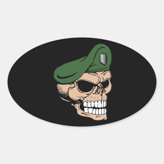 Skull Green Beret Ovaler Aufkleber (Vorderseite)