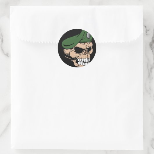 Skull Green Beret Runder Aufkleber (Tasche)