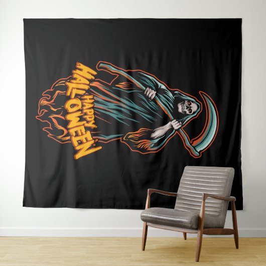 Skull Grim Sensenmann Halloween Background Wandteppich (Beispiel (Horizontal))