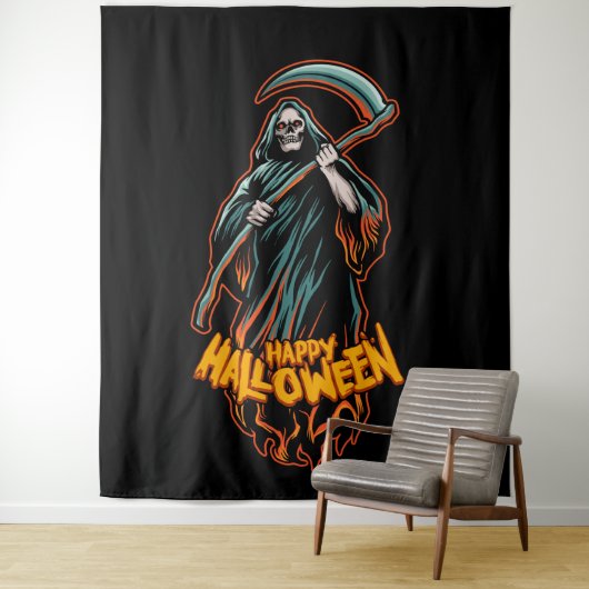 Skull Grim Sensenmann Halloween Background Wandteppich (Beispiel)