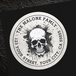 Skull grunge Halloween return address Runder Aufkleber