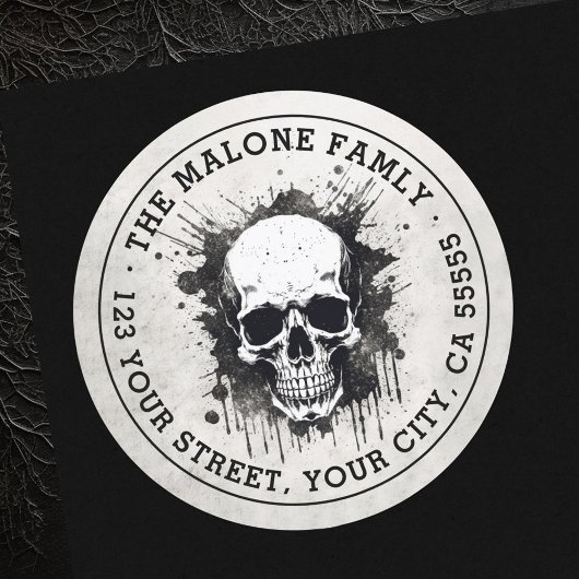 Skull grunge Halloween return address Runder Aufkleber