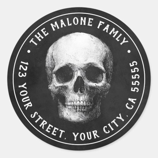 Skull Halloween black return address Runder Aufkleber (Vorderseite)