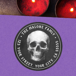 Skull Halloween black return address Runder Aufkleber