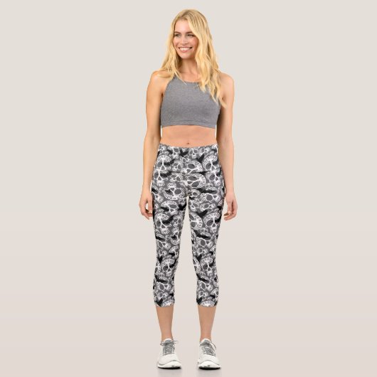 Skull Halloween Dekorative Calaveras Capri Leggings (Vorderseite)