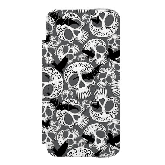 Skull Halloween Dekorative Calaveras Incipio iPhone Geldbeutel-Hülle (Folio Vorderseite)