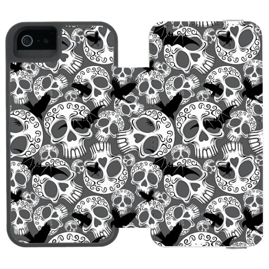 Skull Halloween Dekorative Calaveras Incipio iPhone Geldbeutel-Hülle (Folio Geöffnet)