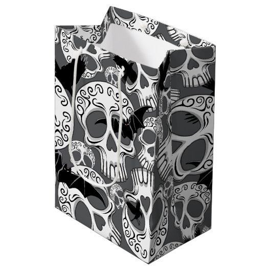 Skull Halloween Dekorative Calaveras Mittlere Geschenktüte (Vorderseite Schrägansicht)