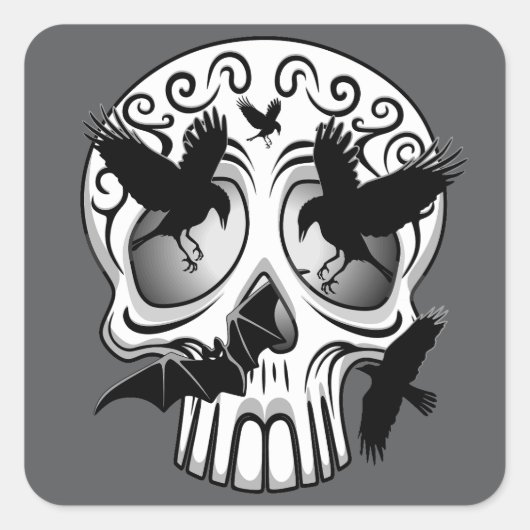Skull Halloween Dekorative Calaveras Quadratischer Aufkleber (Vorderseite)