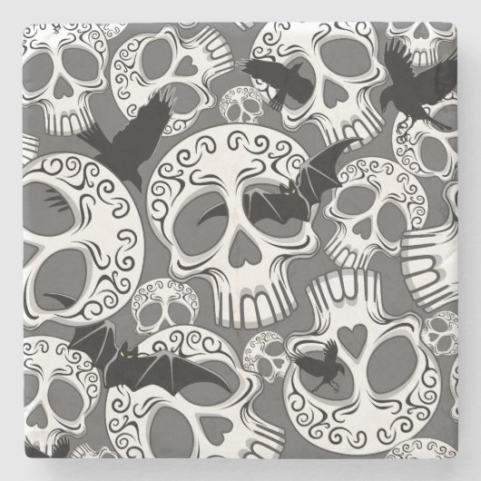 Skull Halloween Dekorative Calaveras Steinuntersetzer (Vorderseite)