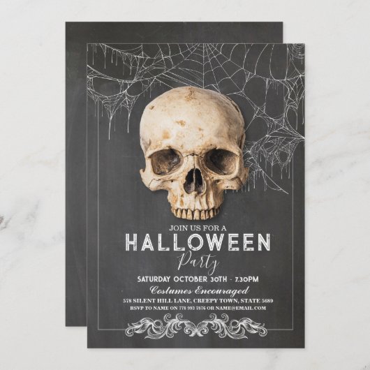 Skull Halloween Gothic Party Chalk Einladung (Vorne/Hinten)