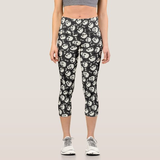 Skull Halloween Nahtloses Muster Capri Leggings (Vorderseite)