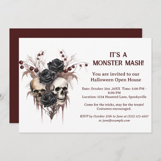 Skull Halloween Open House Einladung (Vorne/Hinten)
