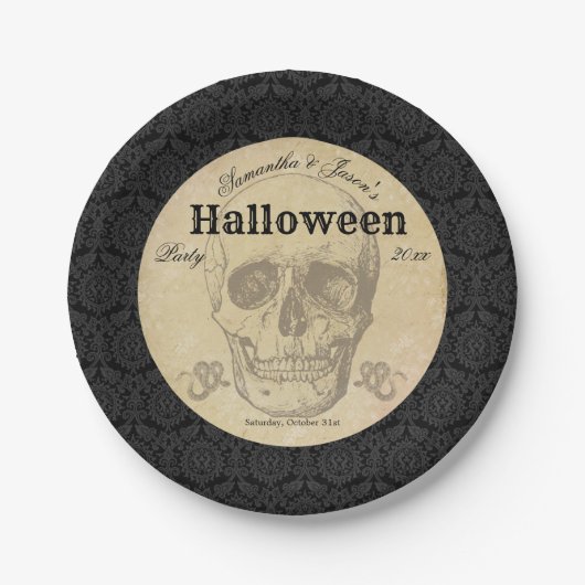 Skull Halloween Vintag Black Gothic Elegant Pappteller (Vorderseite)