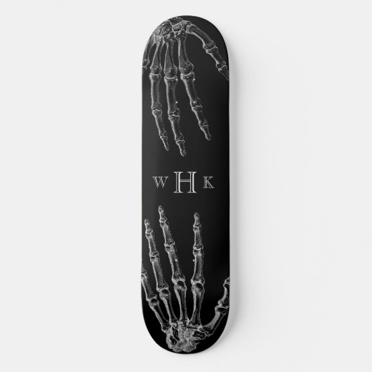 Skull Hände Monogram Trendy Schwarz-weiß Skateboard (Vorderseite)