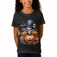 Skull Head and Pumpkins T - Shirt