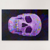 Skull Head Day des Toten Lila blauen Neon Gothic Puzzle (Horizontal)