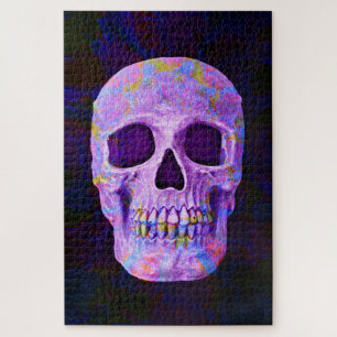 Skull Head Day des Toten Lila blauen Neon Gothic Puzzle