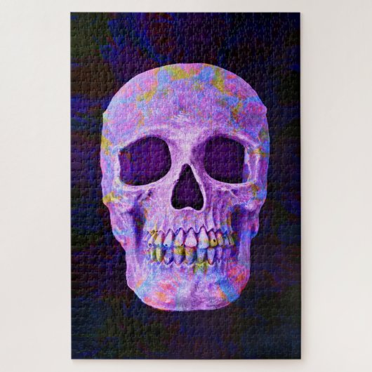 Skull Head Day des Toten Lila blauen Neon Gothic Puzzle (Vertikal)