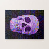 Skull Head Day des Toten Lila blauen Neon Gothic Puzzle (Horizontal)