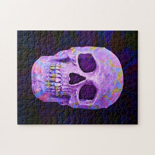Skull Head Day des Toten Lila blauen Neon Gothic Puzzle (Horizontal)