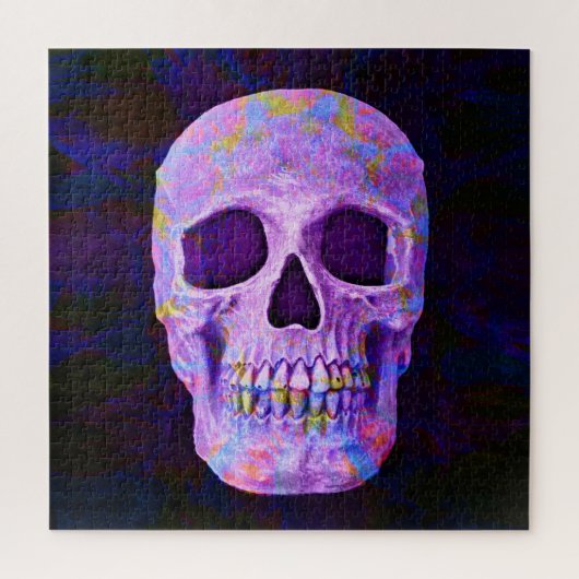 Skull Head Day des Toten Lila blauen Neon Gothic Puzzle (Vertikal)