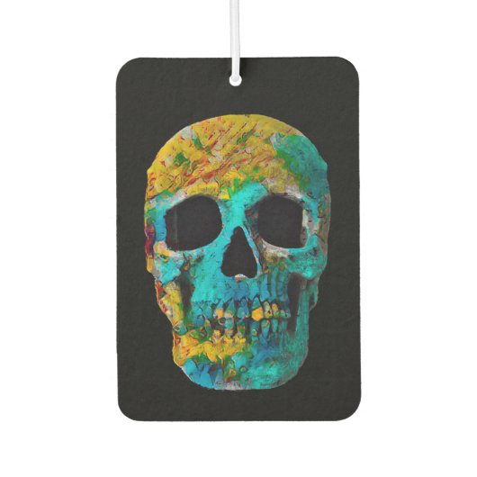 Skull Head Farbige Schwarz Aquamarin Gelb Pop Kuns Autolufterfrischer (Vorderseite)