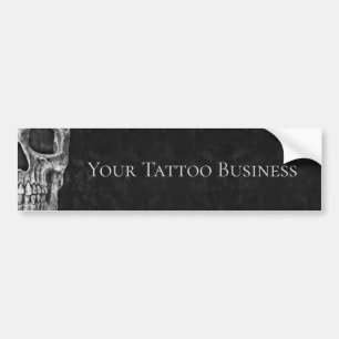 Skull Head Gothic Black and White Tattoo Shop Autoaufkleber