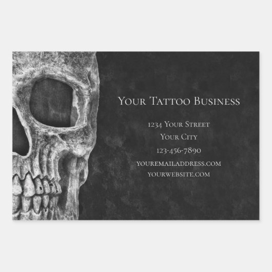 Skull Head Gothic Black and White Tattoo Shop Geschenkpapier Set (Vorderseite 2)