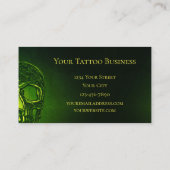 Skull Head Gothic Green Neon Metallic Tattoo Shop Visitenkarte (Rückseite)