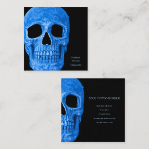 Skull Head Gothic Neon Blue Black Tattoo Shop Quadratische Visitenkarte