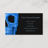 Skull Head Gothic Neon Blue Black Tattoo Shop Visitenkarte (Rückseite)