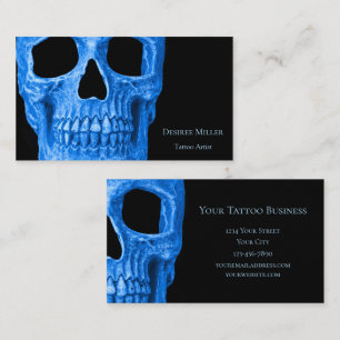 Skull Head Gothic Neon Blue Black Tattoo Shop Visitenkarte