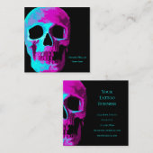 Skull Head Gothic Neon Lila Aquamarin Black Design Quadratische Visitenkarte (Vorne/Hinten)