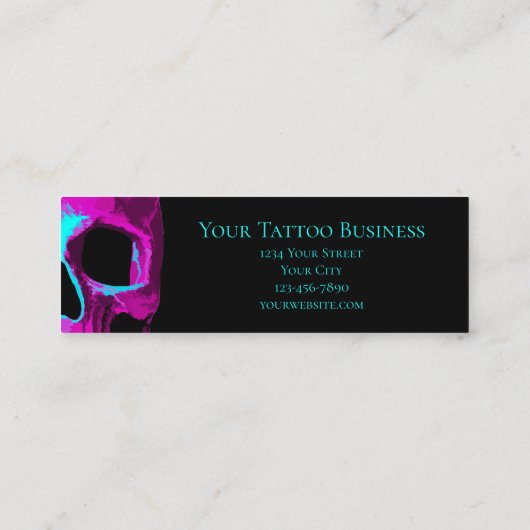 Skull Head Gothic Neon Lila Aquamarin Black Design Telefonnummerkarte (Rückseite)