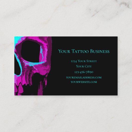 Skull Head Gothic Neon Lila Aquamarin Black Design Visitenkarte (Rückseite)