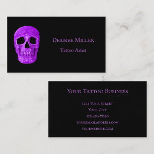 Skull Head Gothic Neon Lila Black Tattoo Shop Visitenkarte