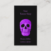 Skull Head Gothic Neon Lila Black Tattoo Shop Visitenkarte (Vorderseite)