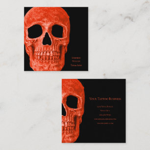 Skull Head Gothic Neon Orange Black Tattoo Shop Quadratische Visitenkarte