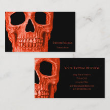 Skull Head Gothic Neon Orange Black Tattoo Shop