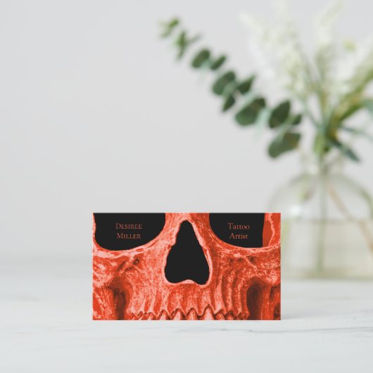 Skull Head Gothic Neon Orange Black Tattoo Shop Visitenkarte (Stehend Vorderseite)